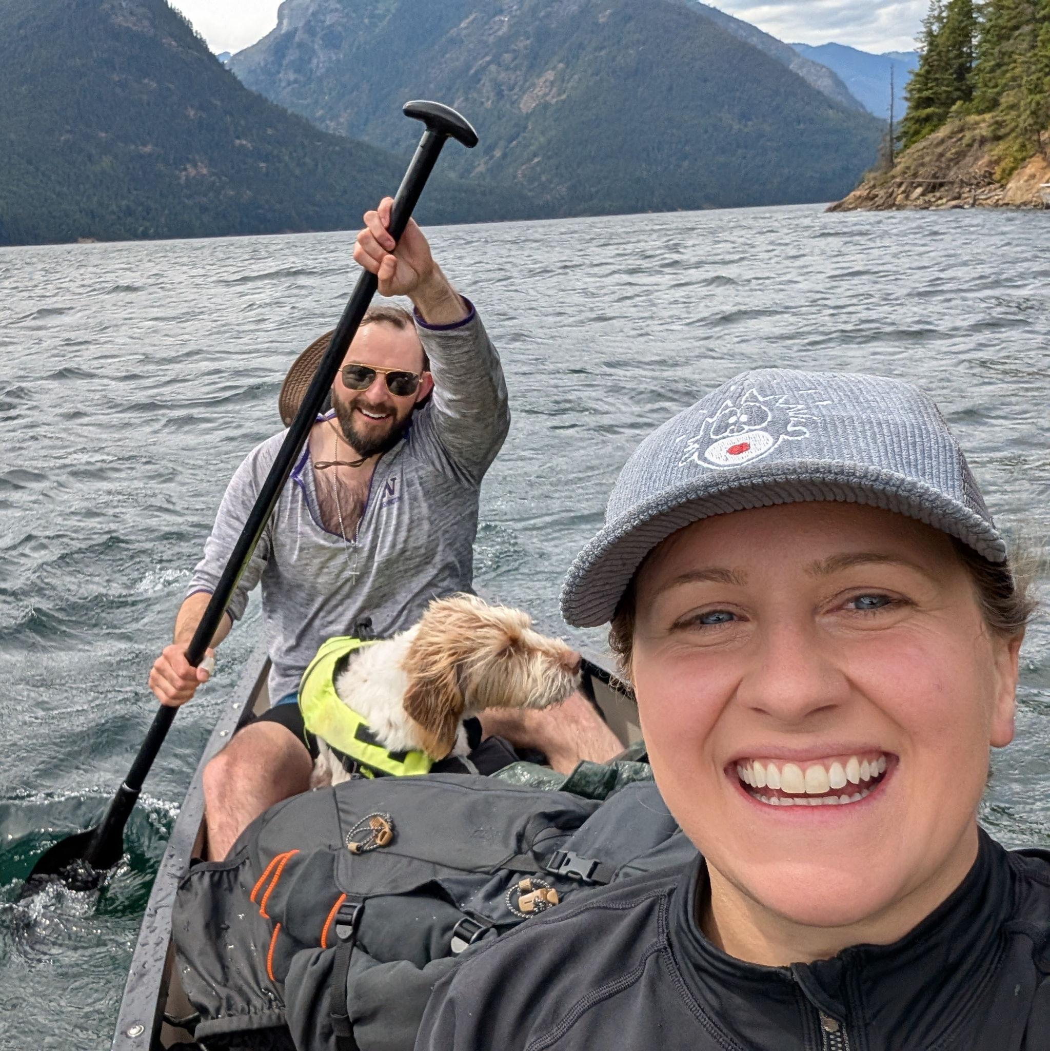 Paddling against the wind to make it to camp, while talking about our life's philosophy. One of the people in the canoe said "suffering" was the word to live by, the other said "peace & joy"...