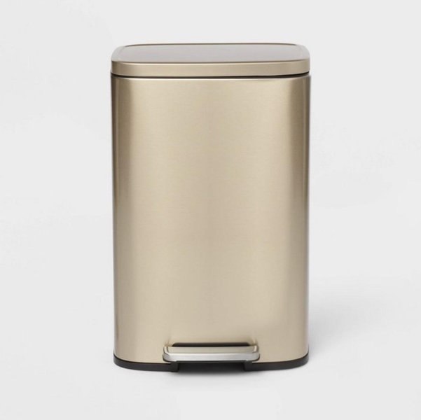 45L Rectangle Stainless Steel Step Trash Can Gold - Brightroom™: Quiet Closing, Pedal-Operated, Fingerprint-Resistant
