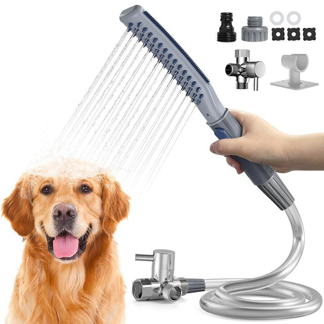 Dog Shower Attachment for Quickly and Easily Bathing and Cleaning Your Dog, Dog Bathing Supplies, 3 Spray Modes and One-Button Switch Indoor and Outdoor Sprayer Includes 8-Foot Hose, Lake Blue