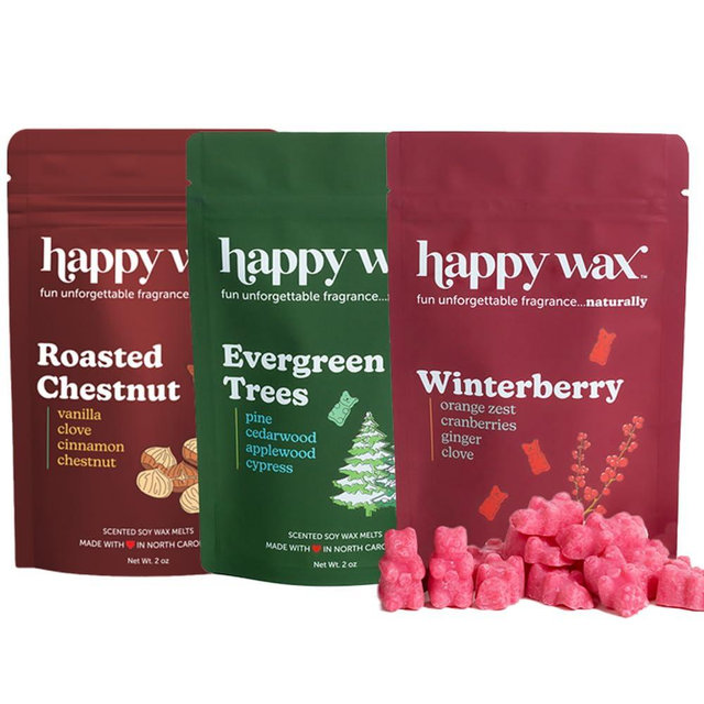 Happy Wax Winter Scented Natural, Non Toxic Soy Wax Melts; 6 Total Oz. of Scented Wax Melts, Collection Includes Winterberry, Evergreen Trees and Roasted Chestnut