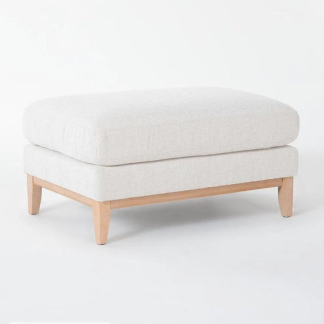 Newport White Fabric Wood Rectangle Ottoman