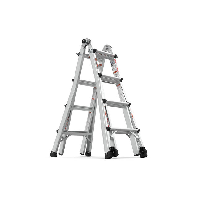 17FT Multi Position Ladder with Wheels,Aluminum 2 in 1 Step Ladder & Straight Ladder, Adjustable Telescoping Ladders For Household Outdoor Work