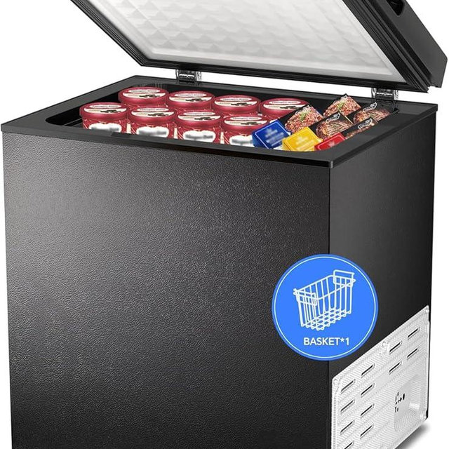 Kismile 1.8 Cubic Feet Chest Freezer with Removable Basket Free Standing Top Open Door Compact Freezer with Adjustable Temperature for Home/Kitchen/Office/Bar