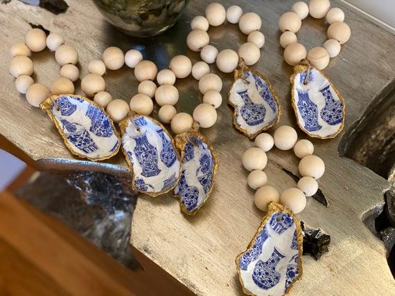 Ginger jar blue and white oyster napkin rings/holders- oyster napkin rings- ginger jar dinner set- ginger jar home decor- coastal preppy