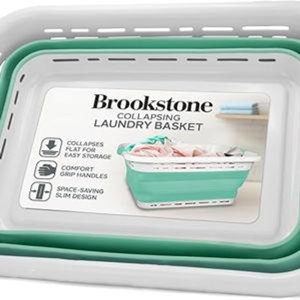 BROOKSTONE 11 GALLON XL 24" Collapsible Laundry Basket & Clothes Hamper, Comfort Non-Slip Handles, Modern Laundry Hamper with Space Saving Design, Portable Pop-Up Hamper, BPA FREE, Mint Retail, 1 Pack