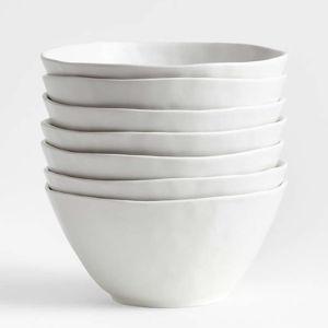 Matte White Mercer Ceramic Cereal Bowls, Set of 8 | Crate & Barrel