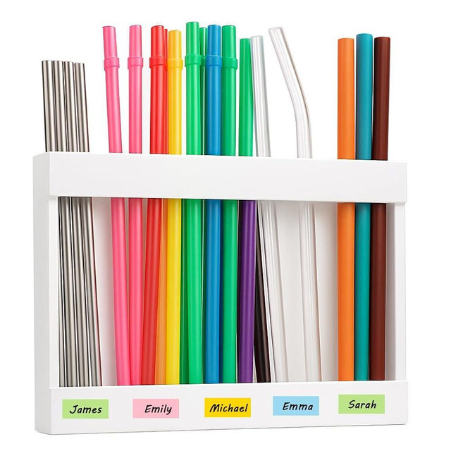 Acrylic Straw Holder for Cabinet Doors - No Drill Adhesive Organizer with Strong Tape Transparent Kitchen Dispenser for Tumbler Straws, Space-Saving Countertop Storage