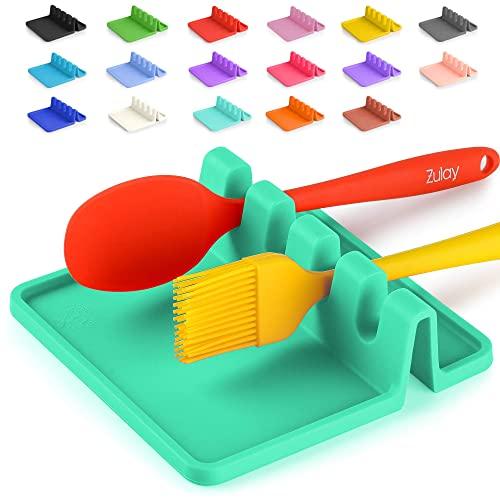 Silicone Utensil Rest with Drip Pad for Multiple Utensils, Heat-Resistant, BPA-Free Spoon Rest & Spoon Holder for Stove Top, Kitchen Utensil Holder for Ladles, Tongs & More - by Zulay (Carnival Grass)