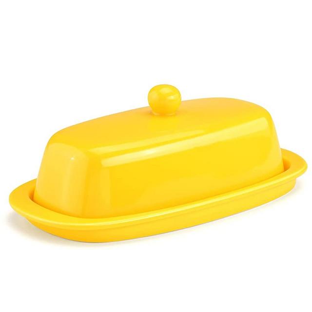 Yedio Porcelain Butter Dish with Lid, 8 inches Butter Holder, Perfect for East and West Coast Butter, Yellow