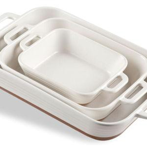 Sweejar Relief Casserole Dishes for Oven, Ceramic 9x13 Baking Pans Set for Cooking, Cake, Banquet and Daily Use, Rectangular Bakeware Set, Porcelain Baking Dish, Lasagna Pan Deep with Handles(Color Blocking)