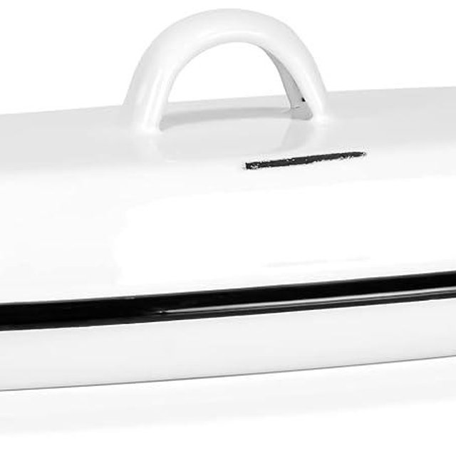Red Co. 7.75” x 4.5” Enamelware Metal Cheese Server & Butter Dish Holder with Dome Lid, Distressed White/Black Rim