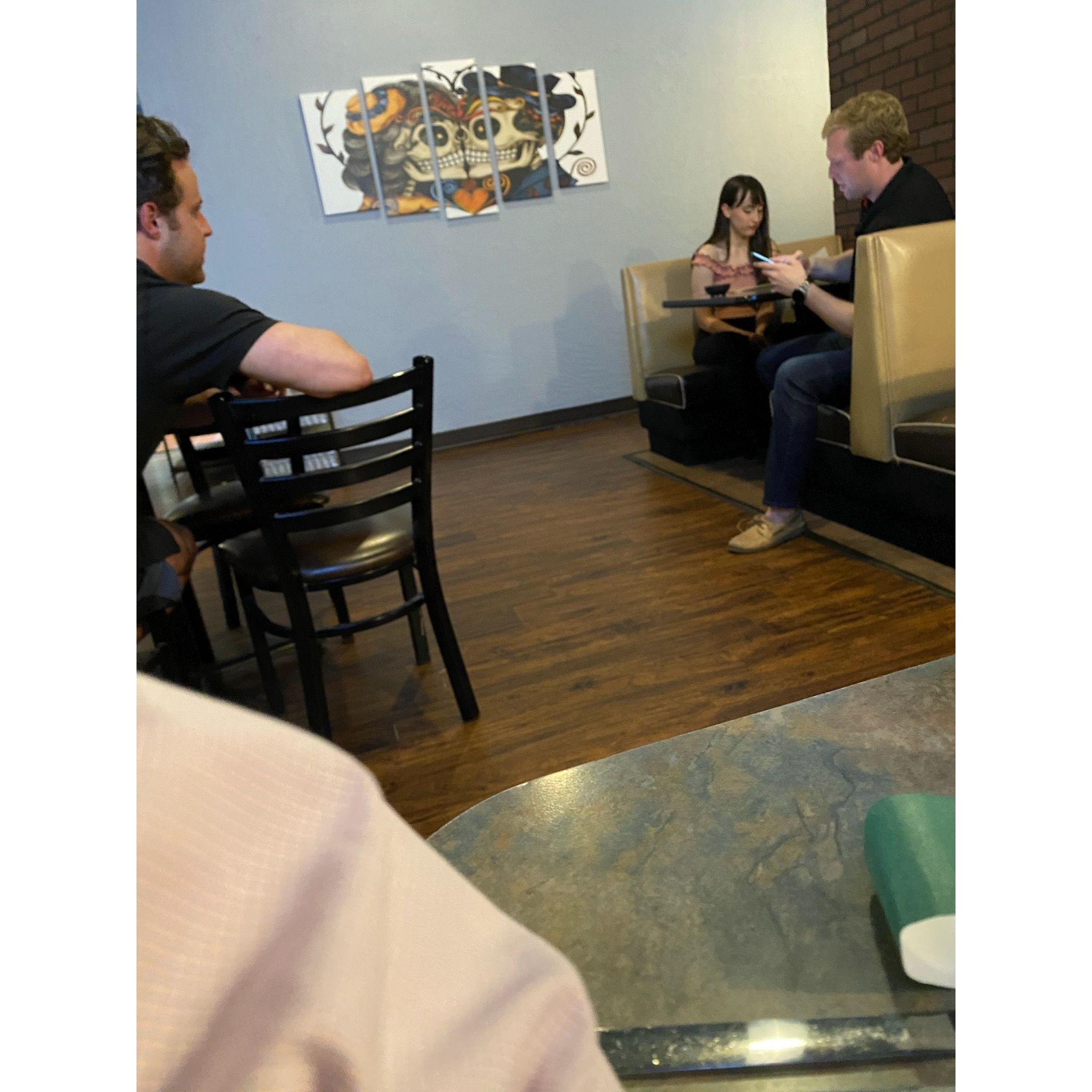 Secret photo taken from afar by Riley's friend of Anna and Riley's 2nd date at Cancun Mexican Restaurant in June of 2021.