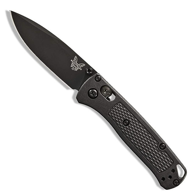 Benchmade - 533BK-2 Mini Bugout Knife, Drop Point Blade, Plain Edge, Black Cf Elite Handle