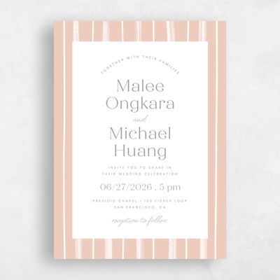 Peach, Orange Wedding Invitation - Coastal Portrait