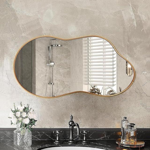 Dorlicecass Irregular Wall Mirror - Wall Mirrors Decorative 20"x36" Gold Asymmetrical Mirror Aviation Aluminum Alloy Frame for Bathroom, Bedroom, Living Room, Cloakroom, Entryway