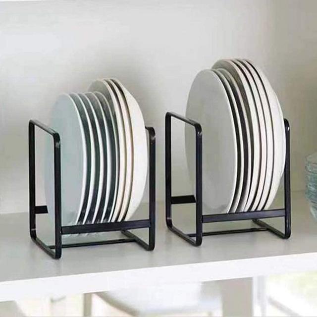 2PCS Plate Holders Organizer, Metal Dish Storage Dying Display Rack for Cabinet, Counter and Cupboard - Black， Small