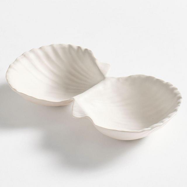 Shell Stoneware Double Condiment Server - White
