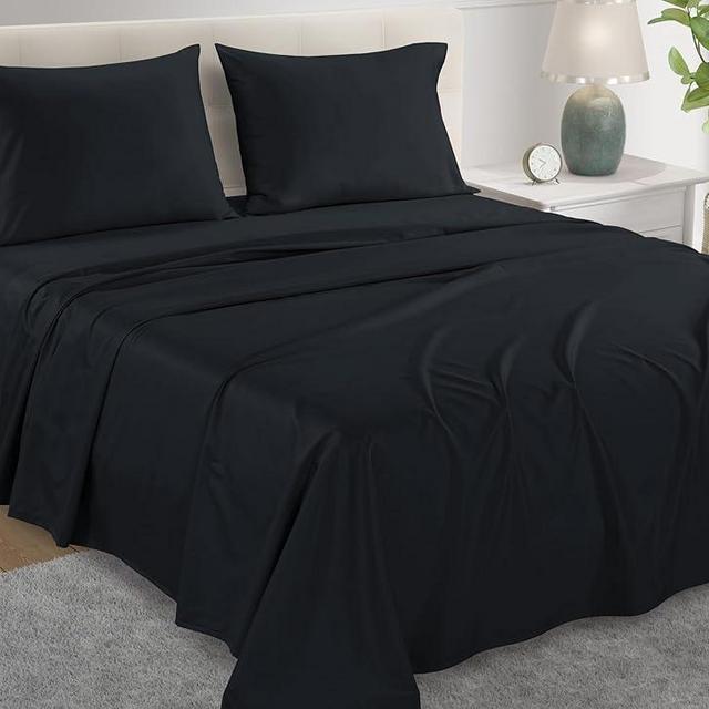 California King Sheet Set, Egyptian Cotton Sheets, Cal King Sheets, Luxury Hotel Collection Sheets, Soft, Breathable Bedding Sheets & Pillowcases,Black