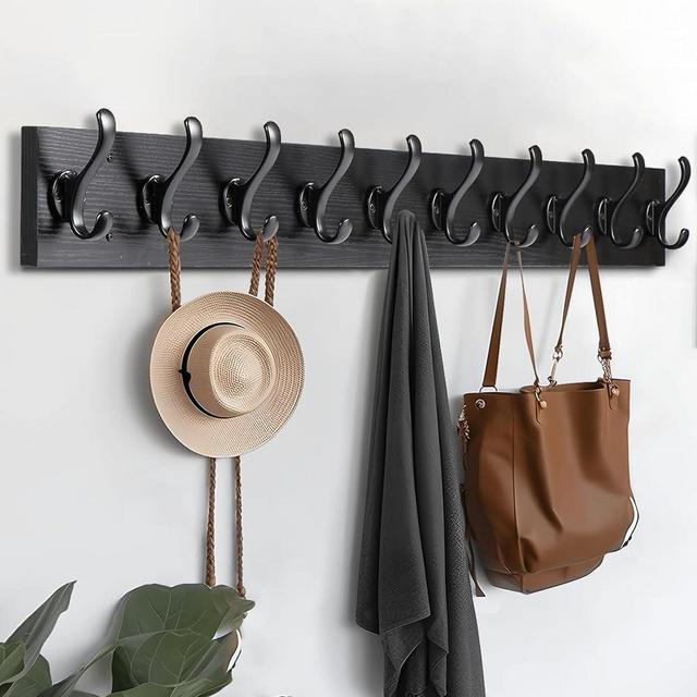 Tatub 38" Coat Rack Wall Mount with 10 Hooks, Coat Hooks Wall Mounted, Wood Coat Hanger Wall for Entryway, Bathroom, Living Room, Bedroom, Black