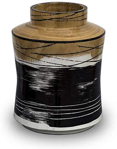 H HOMEPAINT Handcrafted Wooden Vase with White Black and Natural Wood Color for Home Decoration 6.7 x 8.7 Inch