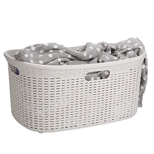 Mind Reader 40LBASK-IVO, Laundry Hamper with Cutout Handles, Washing Bin, Dirty Clothes Storage, Bathroom, Bedroom, Closet, Ivory 40 Liter Basket