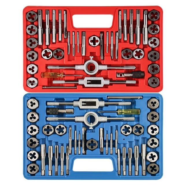 Anfrere 80pcs Tap and Die Set, SAE & Metric Tap Die Wrench Set, Metric Standard M3 to M12 Coarse Fine Rethreading Threads Bits for Cutting External and Internal Threads, NC, NF, NPT Repair Tools