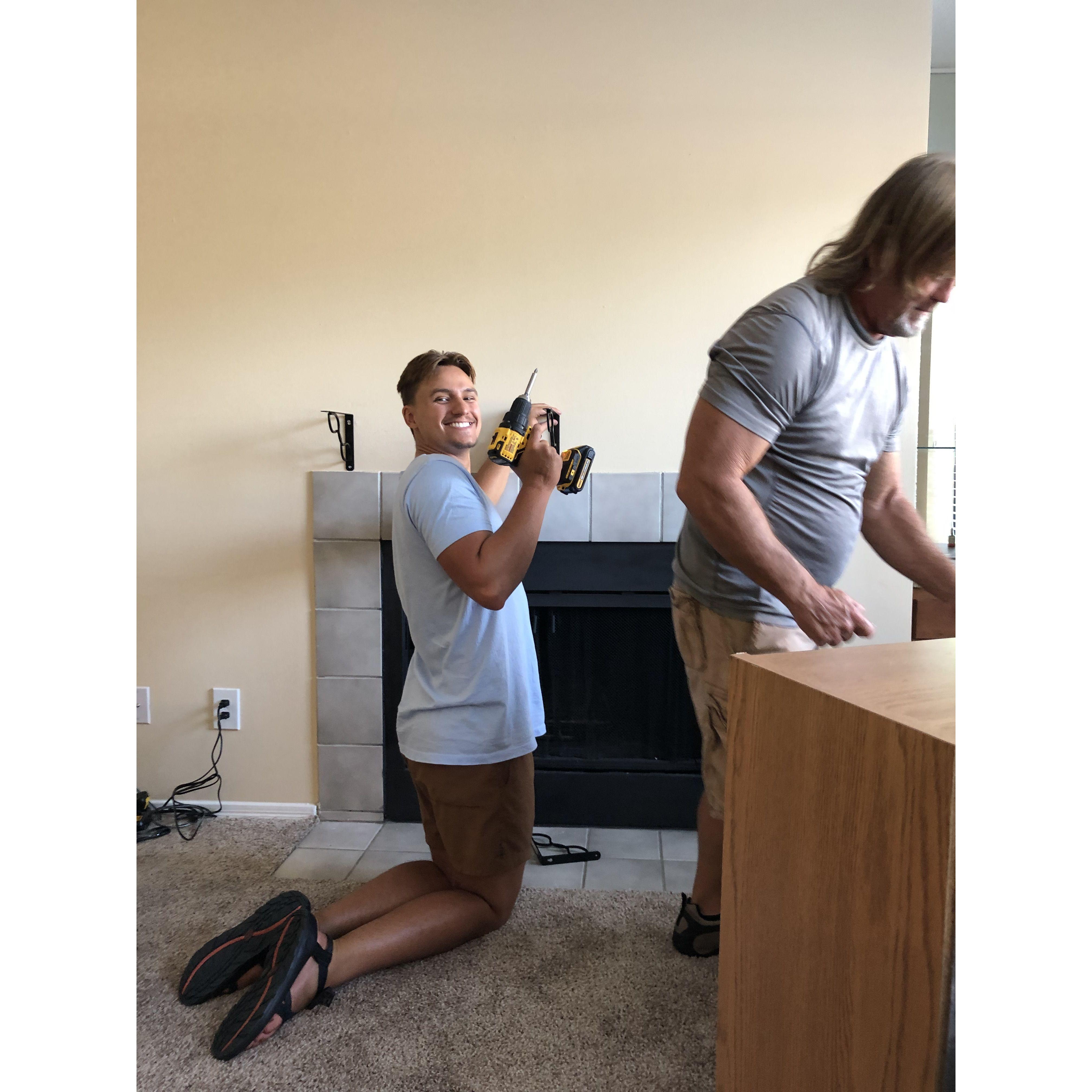 July 2021 - Trevor drills holes in our wall