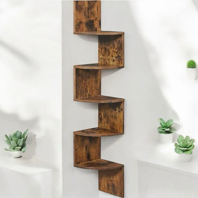 Floating Corner Bookshelf - 5-Tier Wall Mount Storage Shelf for Bedroom, Living Room, Bathroom, Home Office Decor