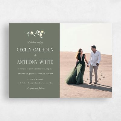 Green Floral Wedding Invitation - Bianca Photo