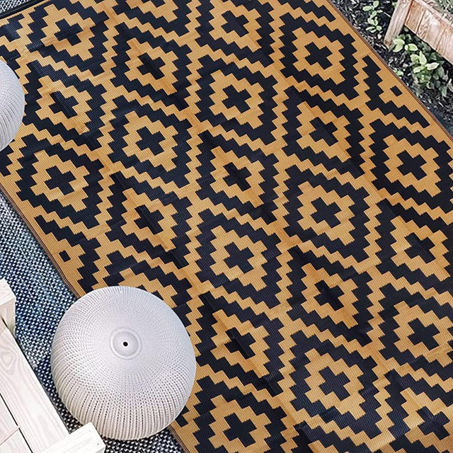 SAND MINE Reversible Mats, Plastic Straw Rug, Modern Area Rug, Large Floor Mat and Rug for Outdoors, RV, Patio, Backyard, Deck, Picnic, Beach, Trailer, Camping, Black & Brown, 9' x 12'