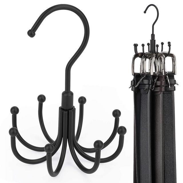 ZEDODIER Belt Hanger, Rotatable Belt Rack Closet Accessories Organizer, Maximum 24 Storage Capacity, Hanging Holder Storage Hook for Belt, Bra, Tank Top, Tie, Scarf, Purse, Black