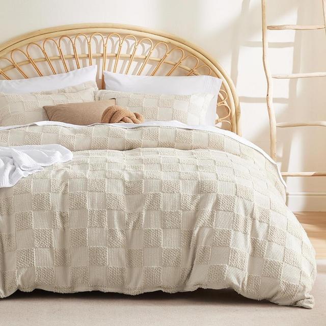 Bedsure Boho King Duvet Cover, Boho Tufted Bedding Duvet Cover Set, Checkerboard Home Bedding Duvet Cover King Size for All Season, 3 Pieces, 1 Plaid Geometric King Duvet Cover and 2 Pillow Shams