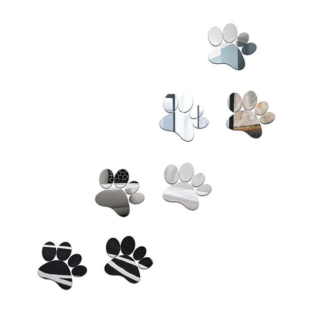 aooyaoo DIY Dog Footprin Prints Mirror Wall Sticker Children Room Decoration (Silver3)