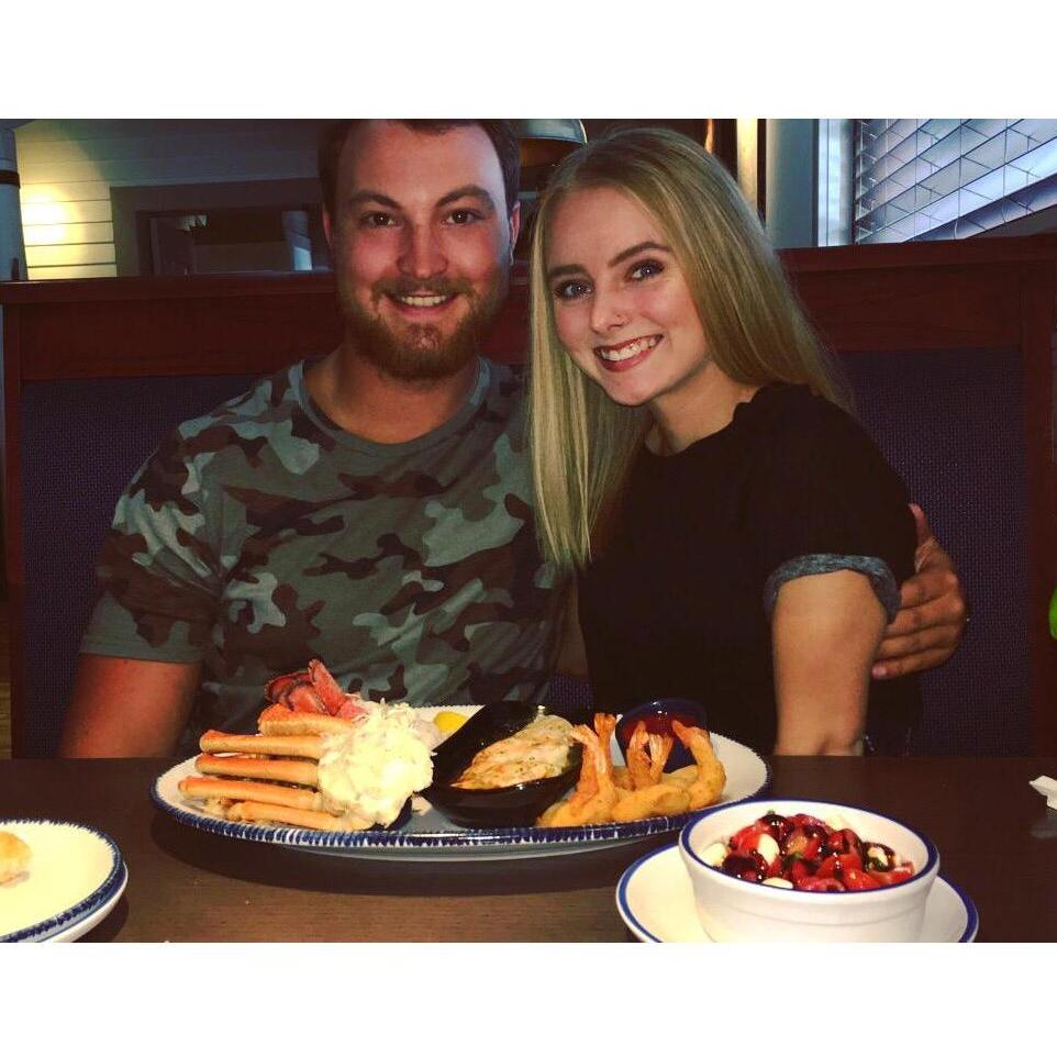 Taylor and Brady celebrating their 6 months at Red Lobster