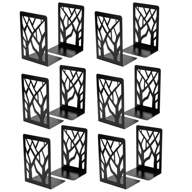 MaxGear Book Ends Tree Design Modern Bookends for Shelves, Non-Skid Bookend, Heavy Duty Metal Book Stopper for Books/CDs, Decorative Book Shelf Home, 7 x 4.7 x 3.5”, Black (6 Pair/12 Pieces, Large)