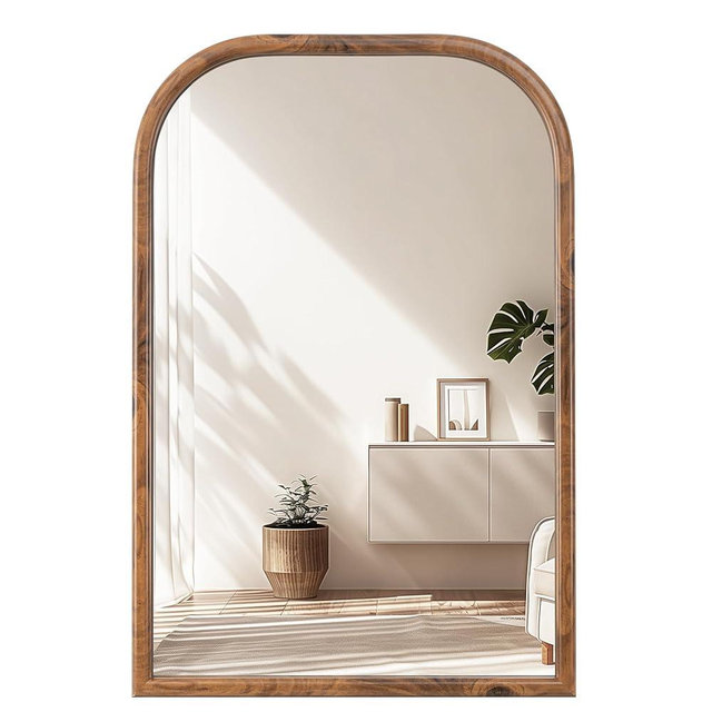20"x30" Arch Wall Mirror Bathroom Mirror for Wall Mounted, Tempered Glass, Wood Grain Finish Frame Wall Mirror Decorative for Living Room Bedroom Entryway, Natural