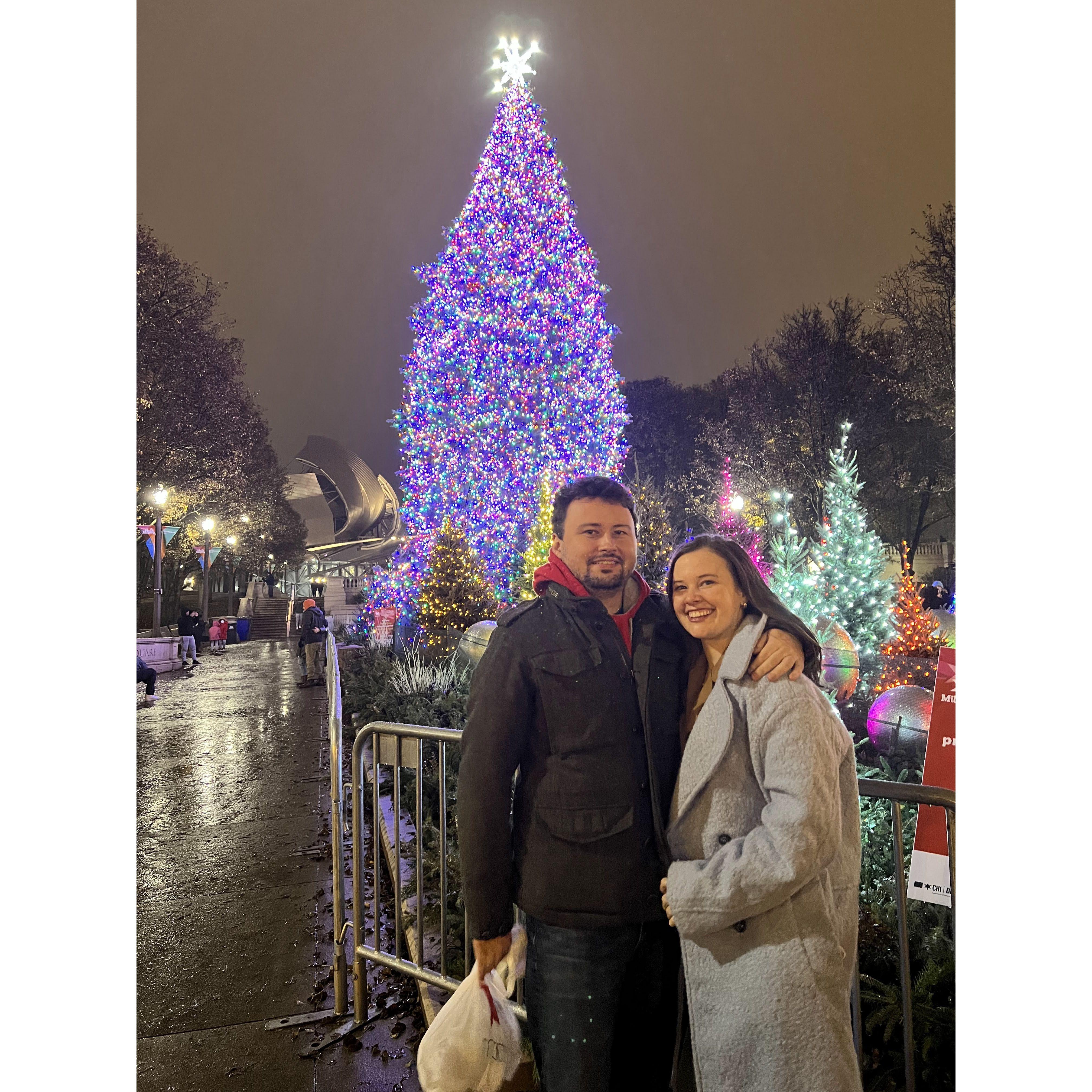 Our first Christmas date to the Millenium park Christmas tree and Remingtons.