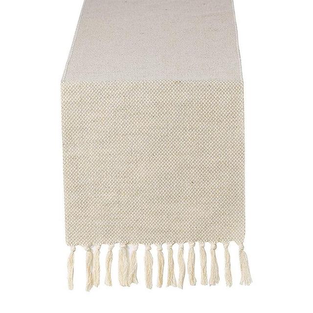 Chassic 13 x 90 inch Rustic Cotton Burlap Table Runner with Handmade Fringe, Jute Woven Farmhouse Country Boho Dresser Decor - Waffle