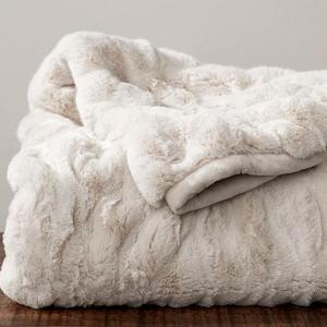 Faux Fur Throw - ruched ivory