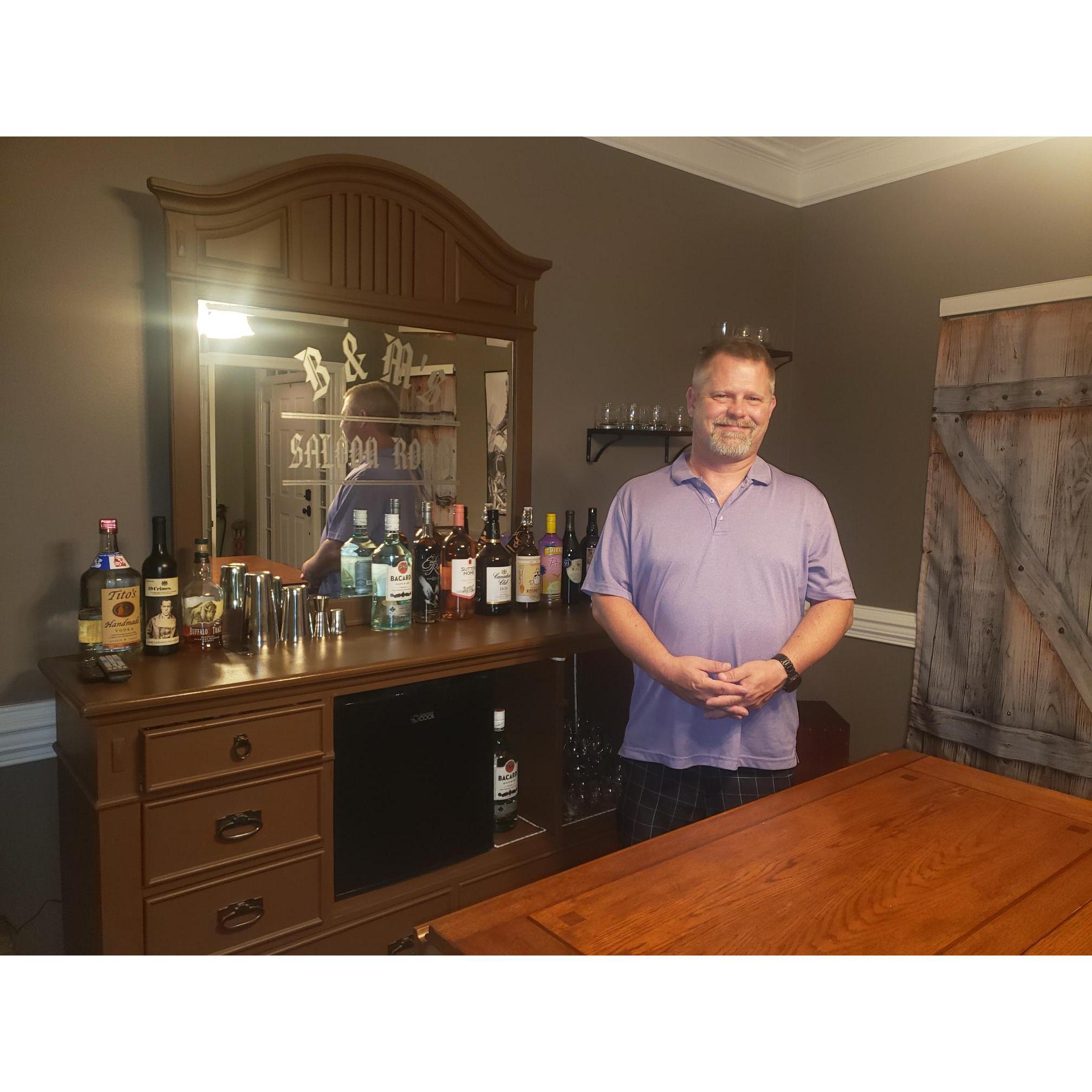 Brian and his SALOON ROOM that he adores! Mary thinks it's pretty cool too!