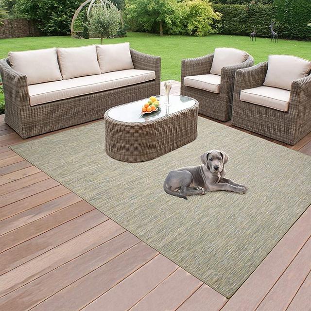 Ottomanson Sundance Collection Reversible Indoor & Outdoor Solid Design Area Rug, 5'3" x 7', Green