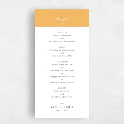 Mustard, Yellow Wedding Menu - Stevens