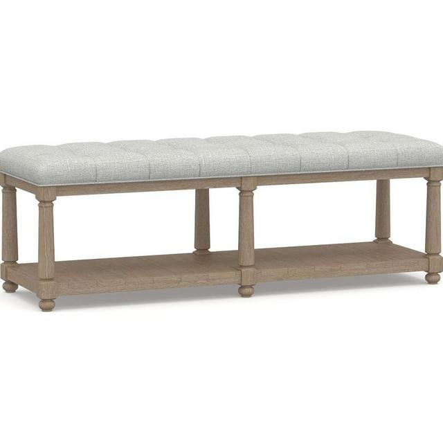 Berlin Tufted Bench, Basketweave Slub Ash