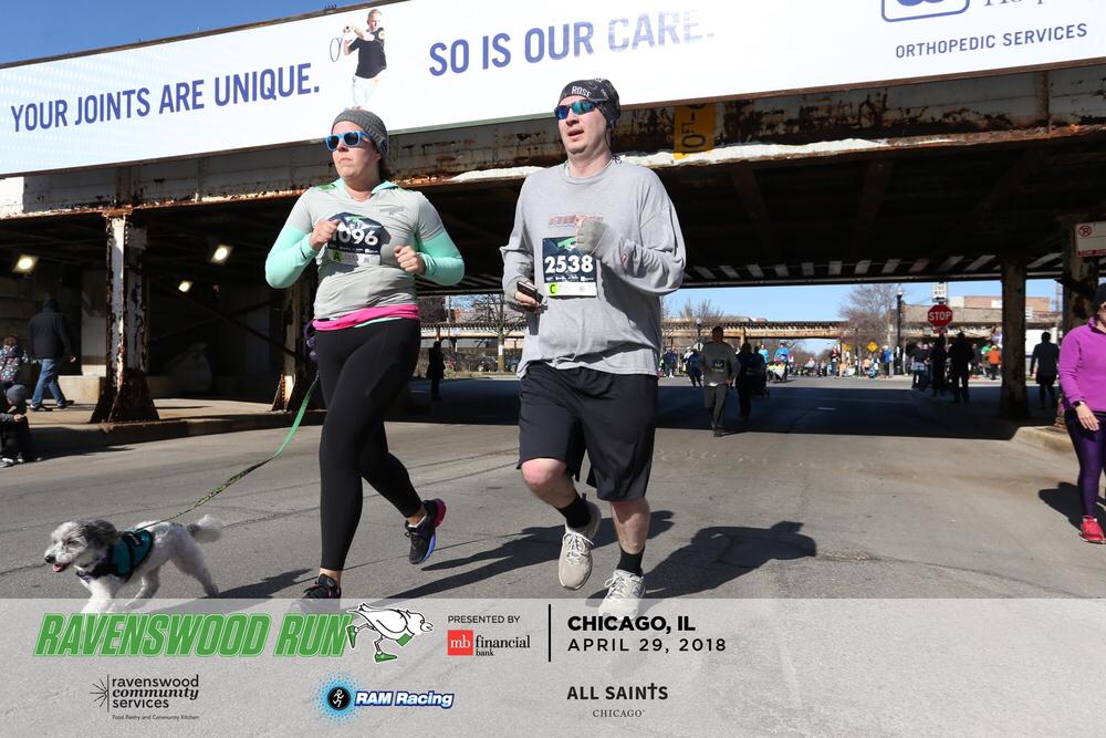 Ravenswood 5K. During. You can see Moo's leg and tail; she beat us both.