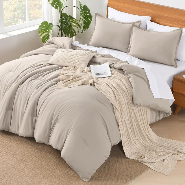 Andency Linen Comforter King Size - 7 Pieces Bed in a Bag King Bedding Comforter Sets, Summer Plain Soft Lightweight Comforter with Fitted Sheets, Flat Sheets, Pillowcases & Shams