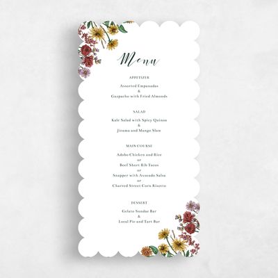 White Scalloped Wedding Menu - Mirasol