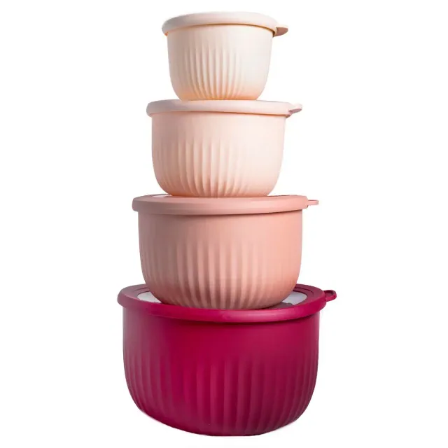 COOK WITH COLOR Prep Bowls with Lids- Wide and Deep Nesting Plastic Small Mixing Bowl Set with Lids, 8 Piece Set - Deep Bowls, Rose