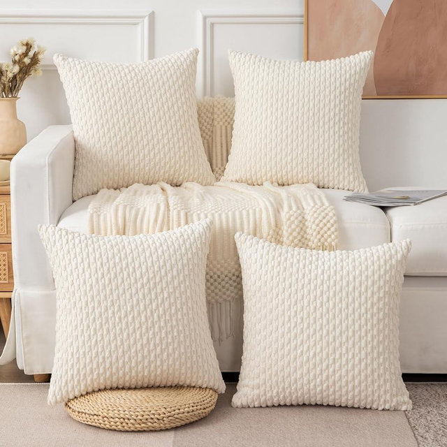 UGASA Soft Corduroy Pillow Covers Pack of 4 Boho Stripe Decorative Pillow Covers Pillowcases 20x20 Inch Home Decor Modern Farmhouse for Sofa Living Room Couch Bed, Cream White