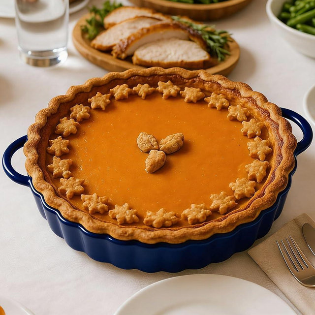 Yamteck 10×2in Deep Ceramic Pie Pan with Handles for Pie Quiche Tart Baking. Easy to grip, Lead-Free. Casserole Lasagna Dish for Thanksgiving Christmas Gift. Oven Microwave Dishwasher Safe. Blue