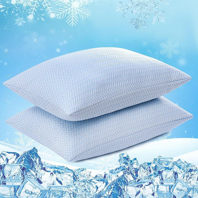 DOWNCOOL Cooling Pillow King Size Set of 2, Adjustable Shredded Memory Foam Pillows for Sleeping, Cool Bed Pillows for Hot Sleepers, Soft Supportive Firm Pillow for Side Back Stomach Sleepers, 20"X36"